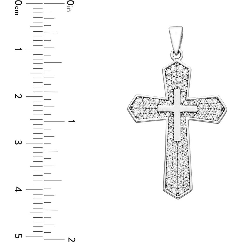 Olas d'Oro - 10K White Gold Large and Small CZ Cross Pendant Necklace