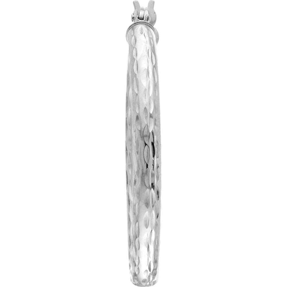 Olas d'Oro - 10K White Gold Large Hoop Earrings with Diamond-Cut Detailing 1.75 Grams Total Weight
