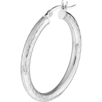 Olas d'Oro - 10K White Gold Large Hoop Earrings with Diamond-Cut Detailing 1.75 Grams Total Weight