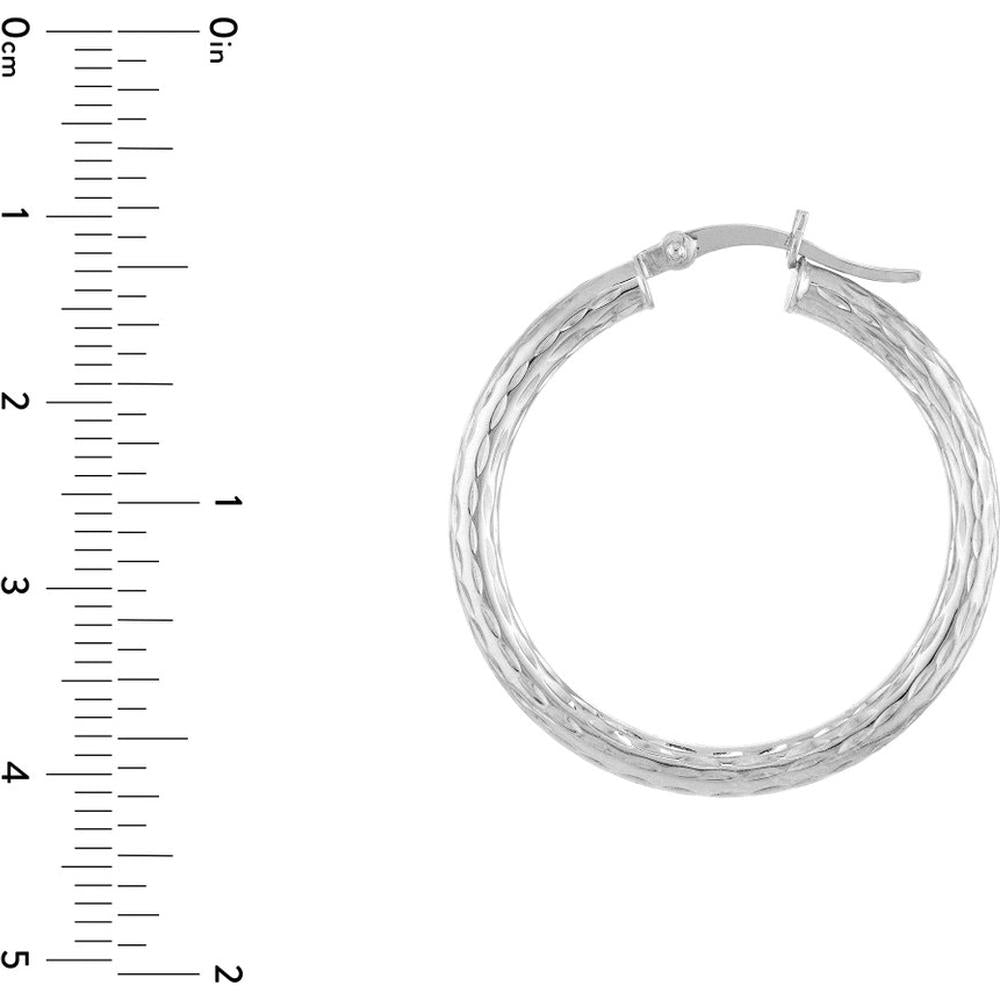Olas d'Oro - 10K White Gold Large Hoop Earrings with Diamond-Cut Detailing 1.75 Grams Total Weight