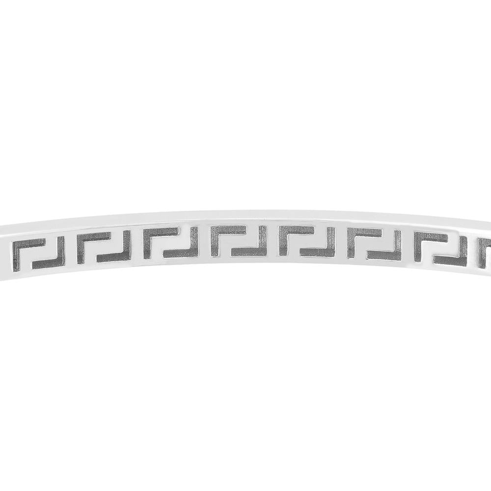Olas d'Oro - 10K White Gold Plain Square Tube Bangle with Greek Key Detail - 8.19g Average Weight