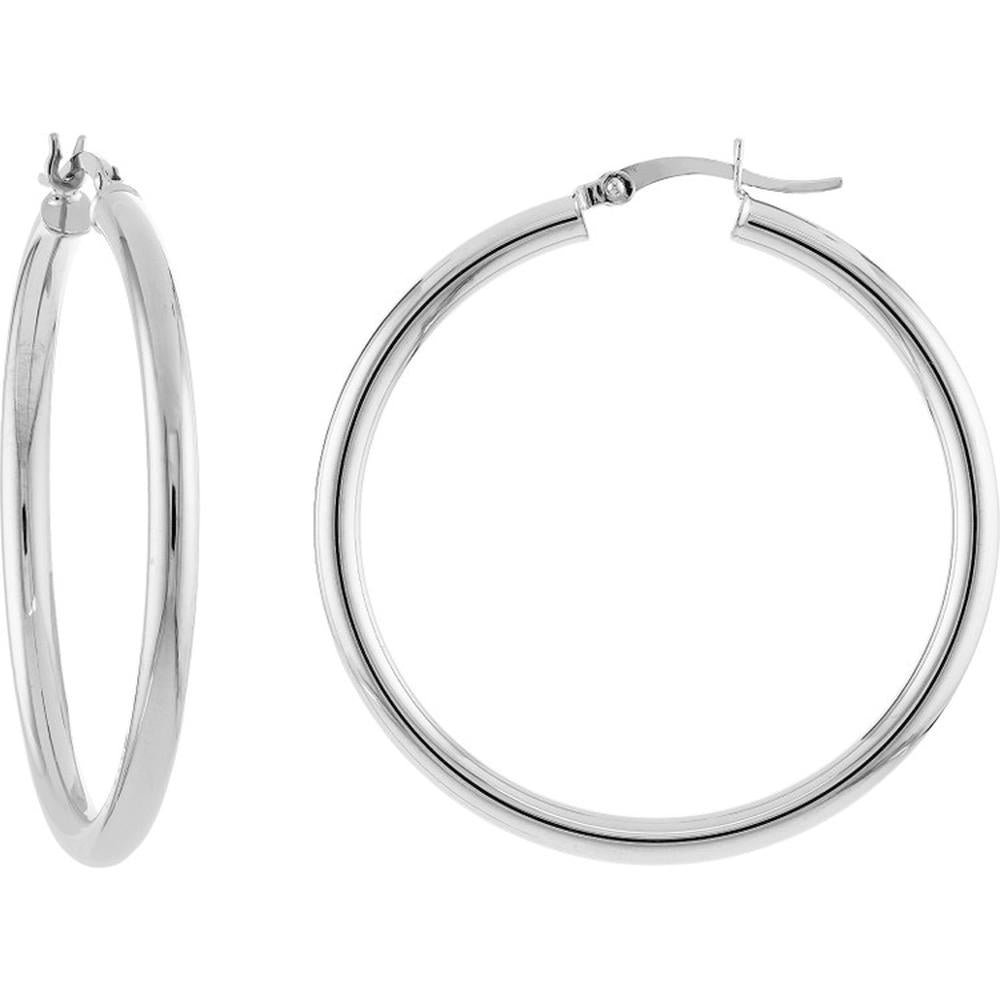 Olas d'Oro - 10K White Gold Polished 40mm Hoop Earrings