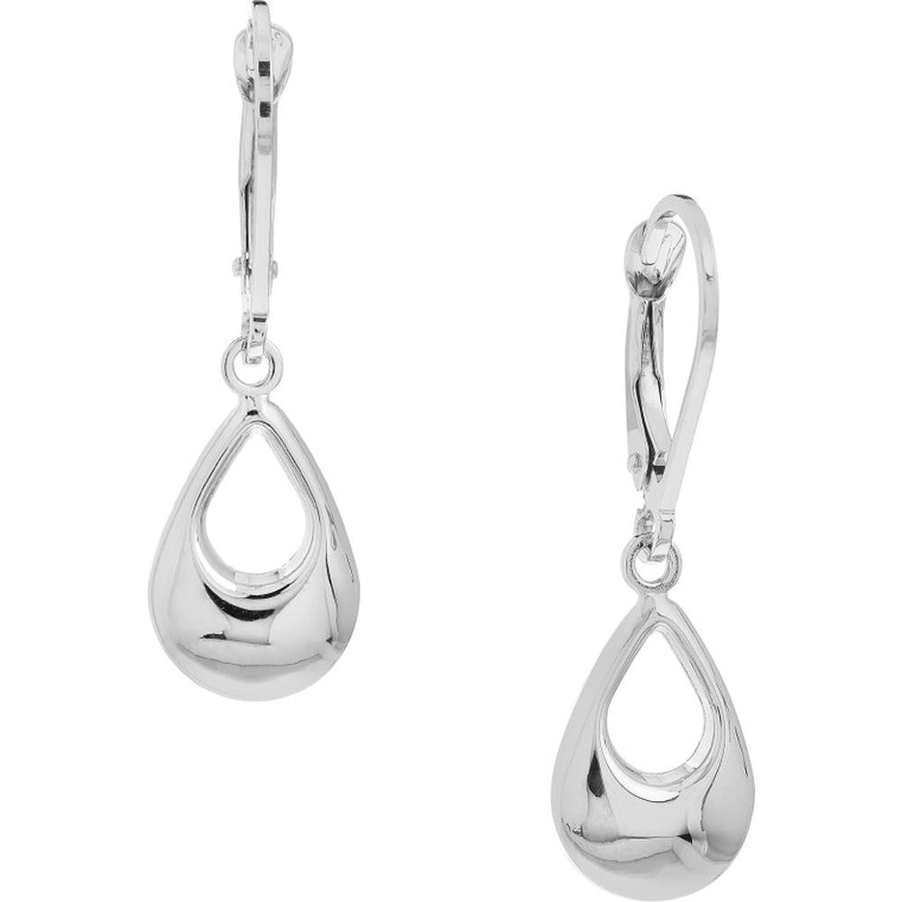 Olas d'Oro - 10K White Gold Puffy Teardrop Dangle Earrings on Leverback - 1.60 Grams