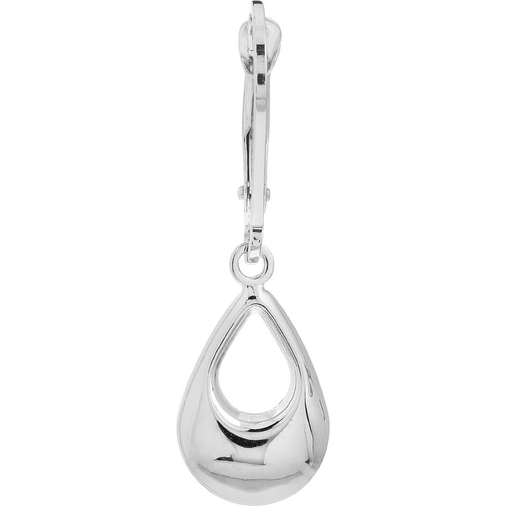 Olas d'Oro - 10K White Gold Puffy Teardrop Dangle Earrings on Leverback - 1.60 Grams