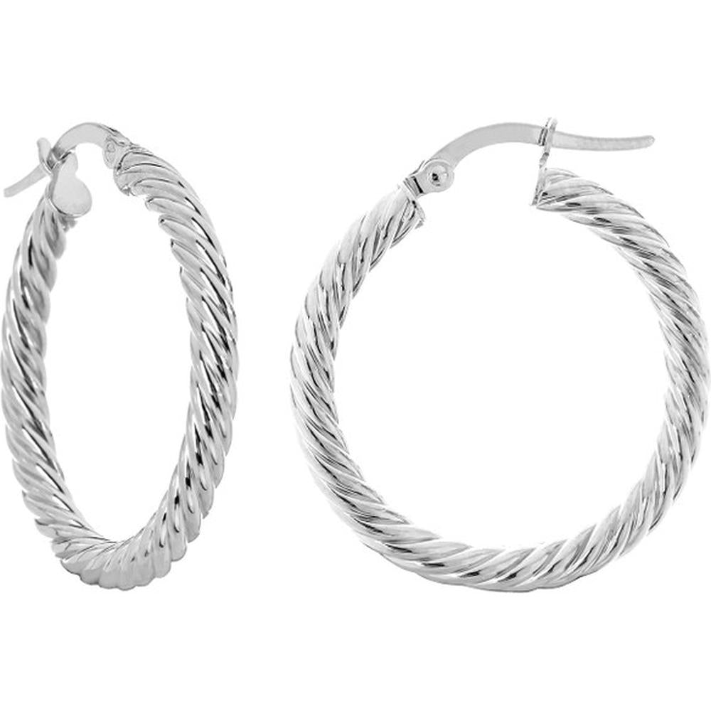 Olas d'Oro - 10K White Gold Twisted Rope Large Hoop Earrings