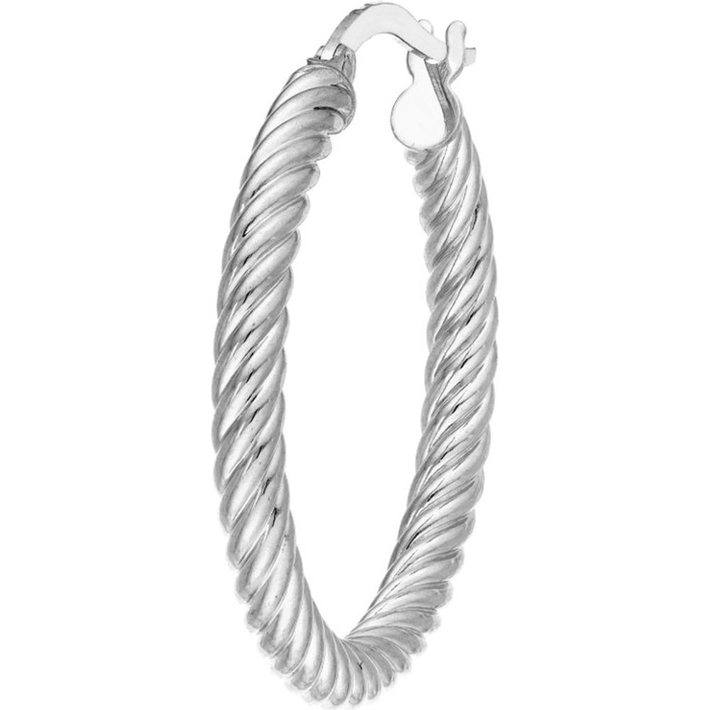 Olas d'Oro - 10K White Gold Twisted Rope Large Hoop Earrings