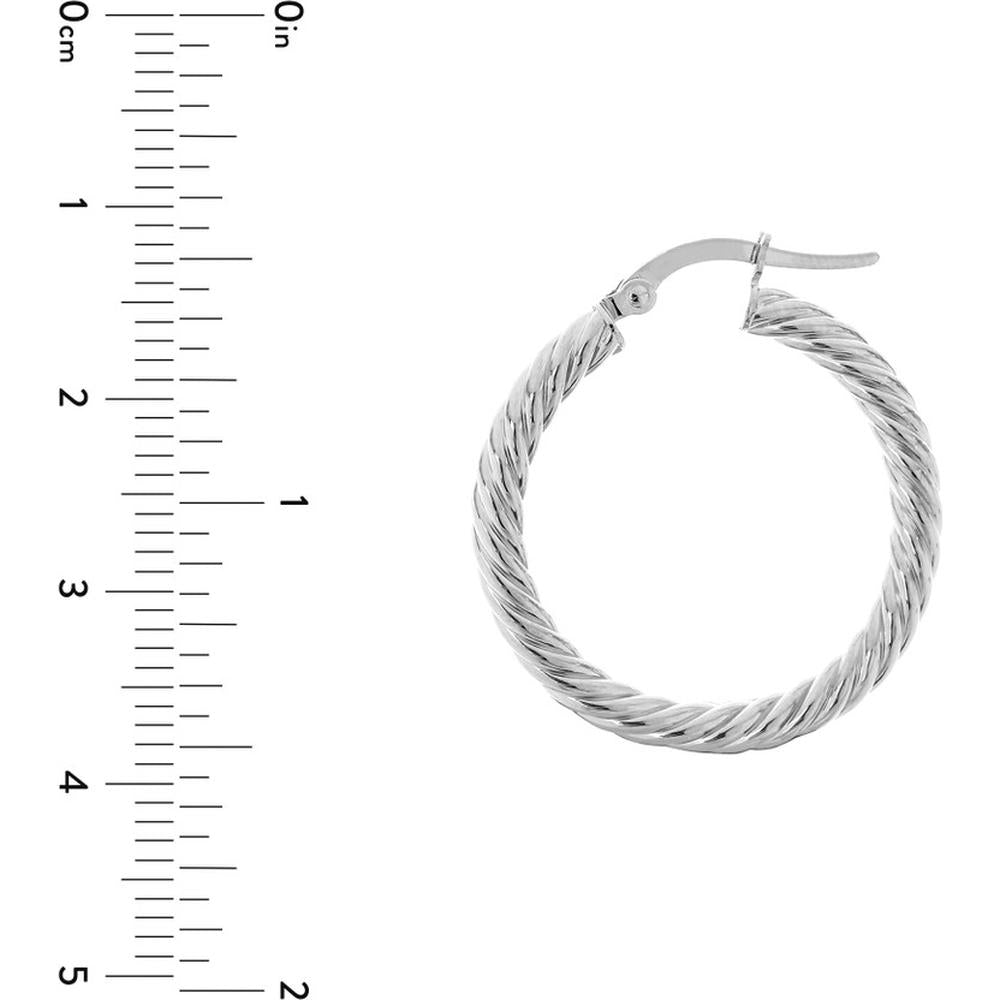 Olas d'Oro - 10K White Gold Twisted Rope Large Hoop Earrings