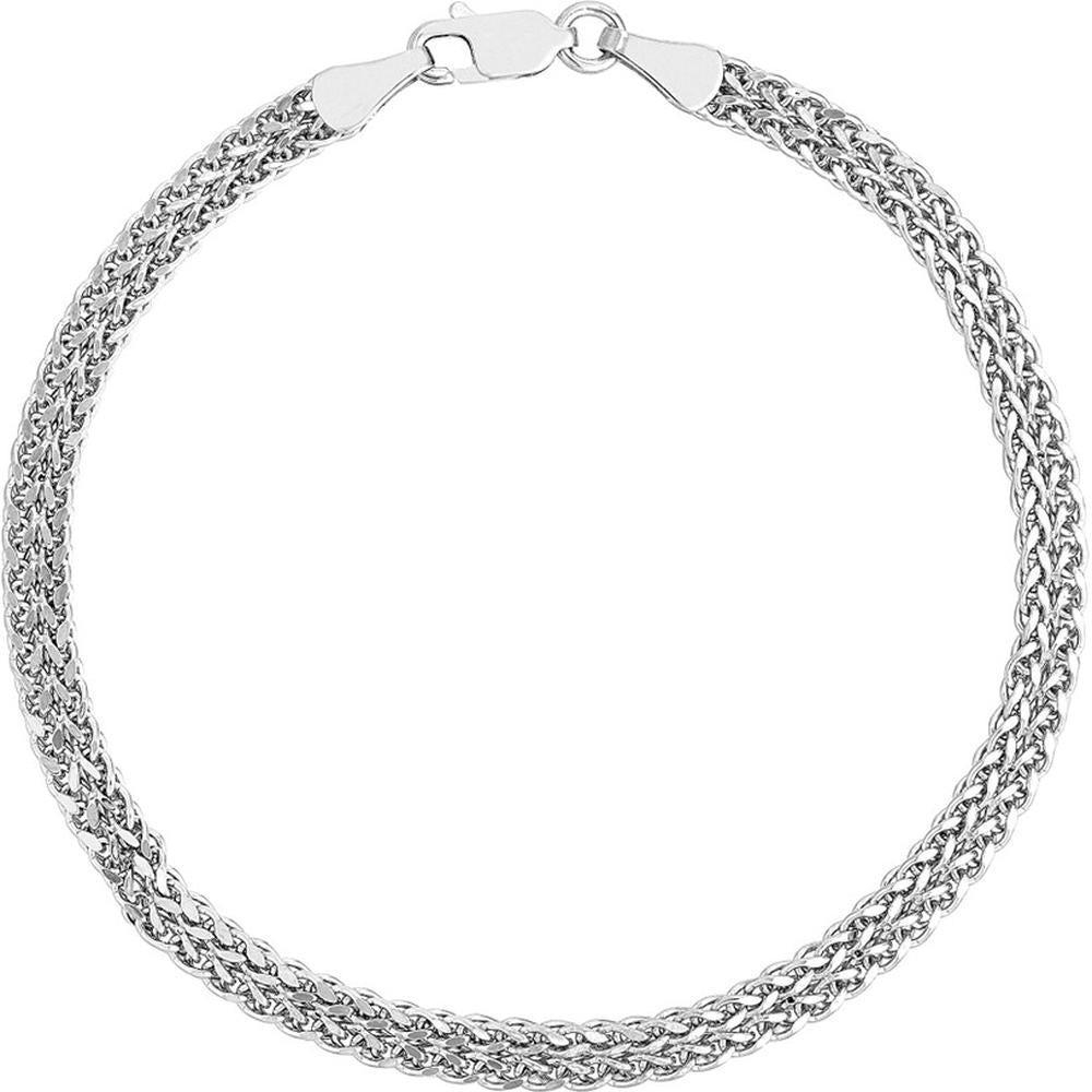 Olas d'Oro - 10K White Gold Two-Row Wheat Chain Bracelet - 4.25mm Width, Lobster Clasp