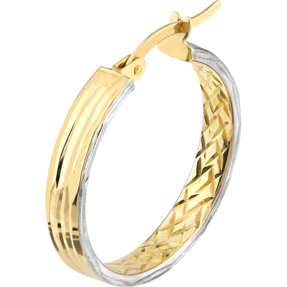 Olas d'Oro - 10K Yellow and White Gold Diamond-Cut Double Side Large Hoop Earrings