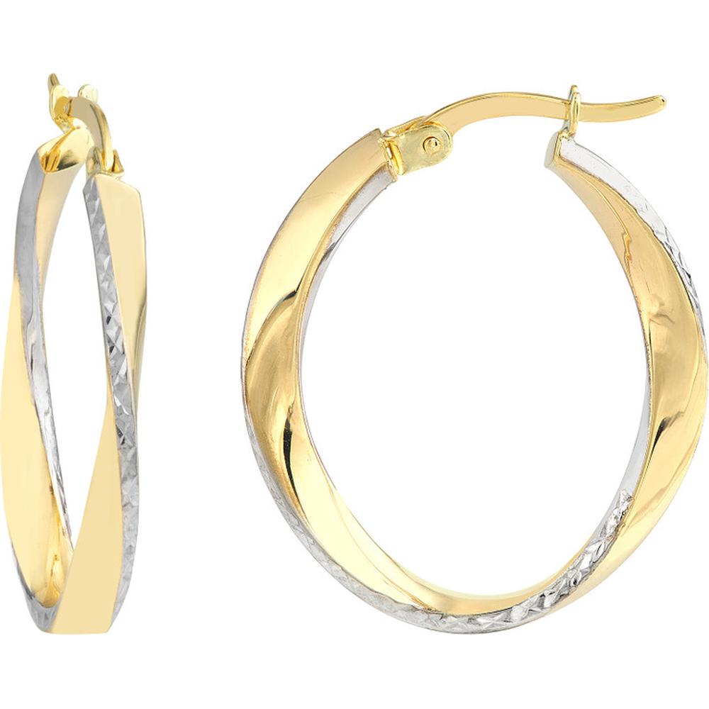 Olas d'Oro - 10K Yellow and White Gold Round and Twisted Diamond Cut Hoop Earrings - 1.60g Total Weight
