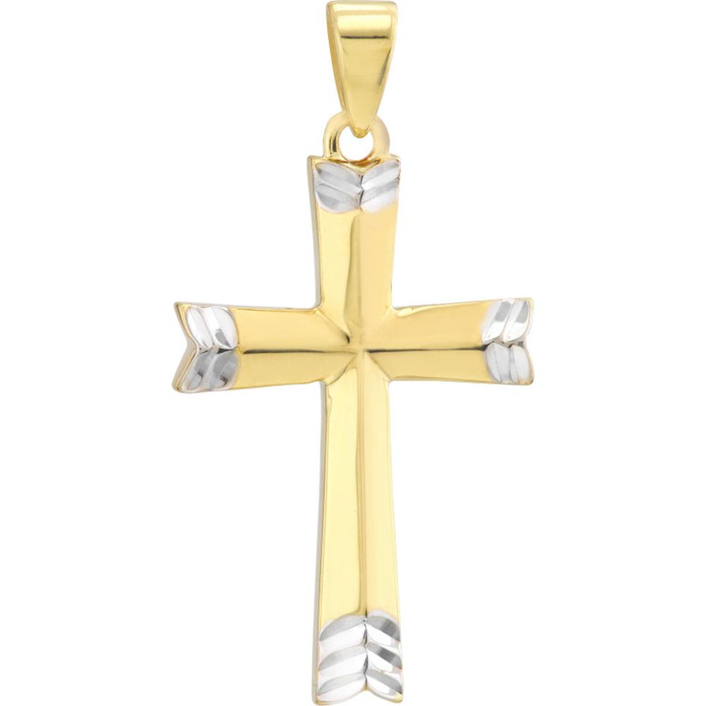 Olas d'Oro - 10K Yellow and White Gold Two Tone Arrow Design Cross Pendant