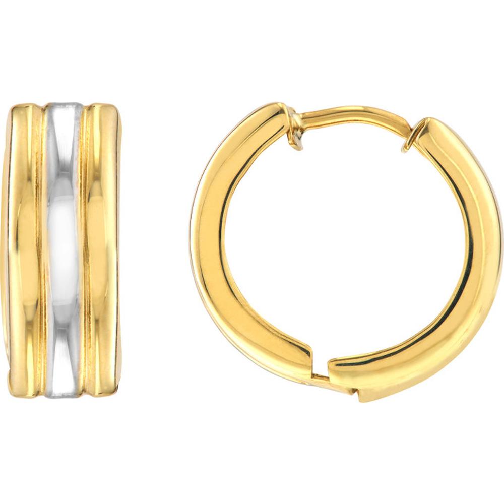 Olas d'Oro - 10K Yellow and White Gold Two-Tone Segmented Round Hoop Earrings - 1.76g Total Weight