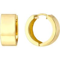 Olas d'Oro - 10K Yellow Gold 15mm Round Stamping Hoop Earrings with Hinge Closure