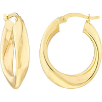 Olas d'Oro - 10K Yellow Gold 15mm Waved Polished Hoop Earrings - 2.20 Grams Total Weight