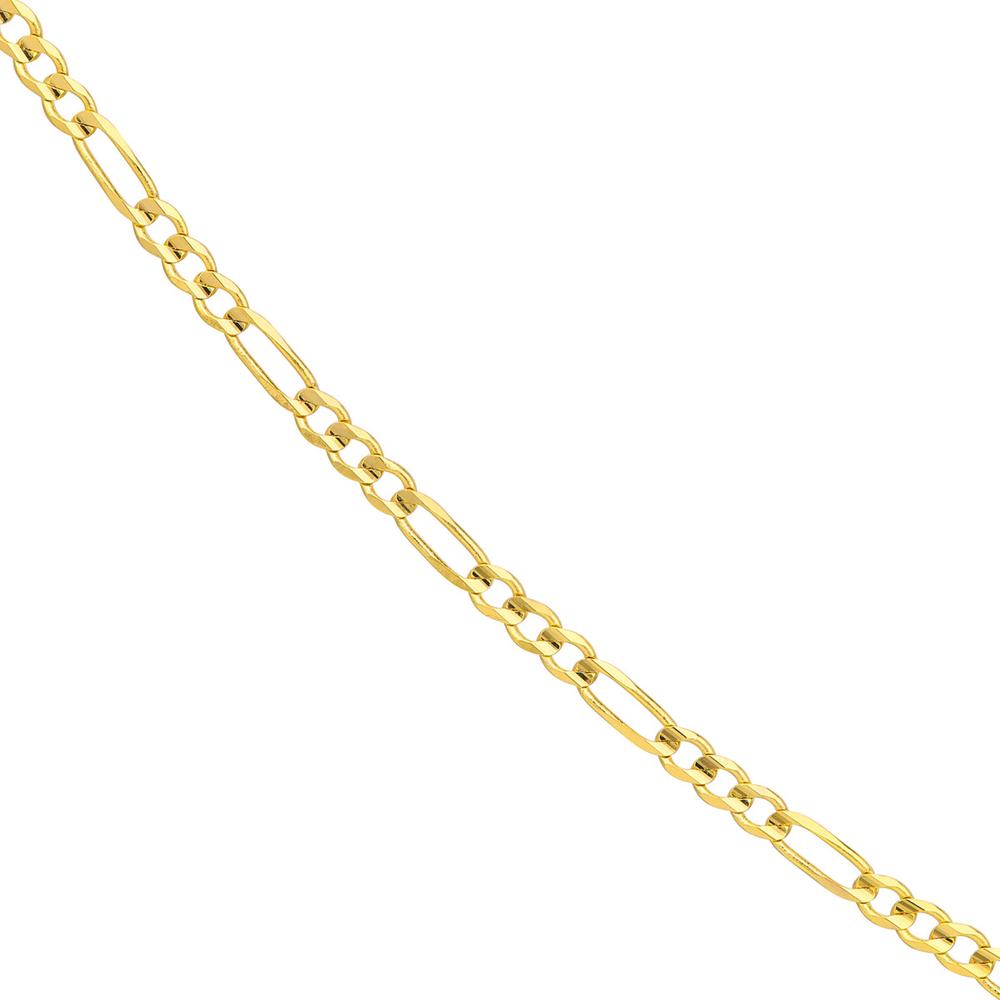 Olas d'Oro - 10K Yellow Gold 2.85mm Light Concave Figaro Chain Necklace with Lobster Lock - 22 Inches