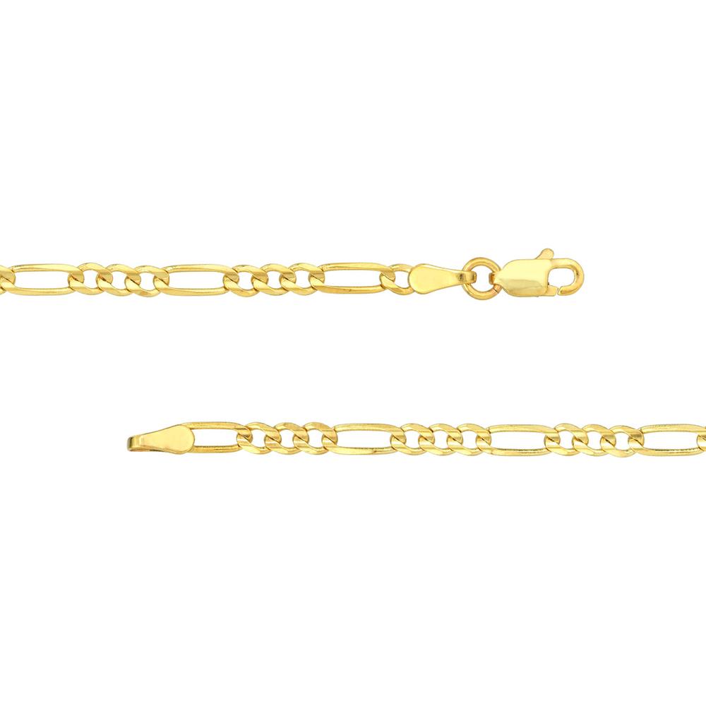 Olas d'Oro - 10K Yellow Gold 2.85mm Light Concave Figaro Chain Necklace with Lobster Lock - 22 Inches