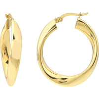 Olas d'Oro - 10K Yellow Gold 20mm Round Waved Polished Hoop Earrings - 2.55 Grams Total Weight