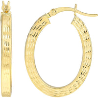 Olas d'Oro - 10K Yellow Gold 25mm Square Tube Diamond-Cut Oval Hoop Earrings