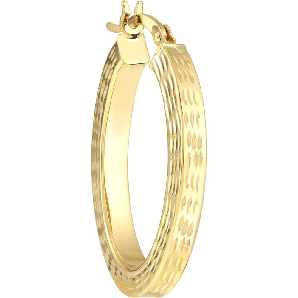Olas d'Oro - 10K Yellow Gold 25mm Square Tube Diamond-Cut Oval Hoop Earrings