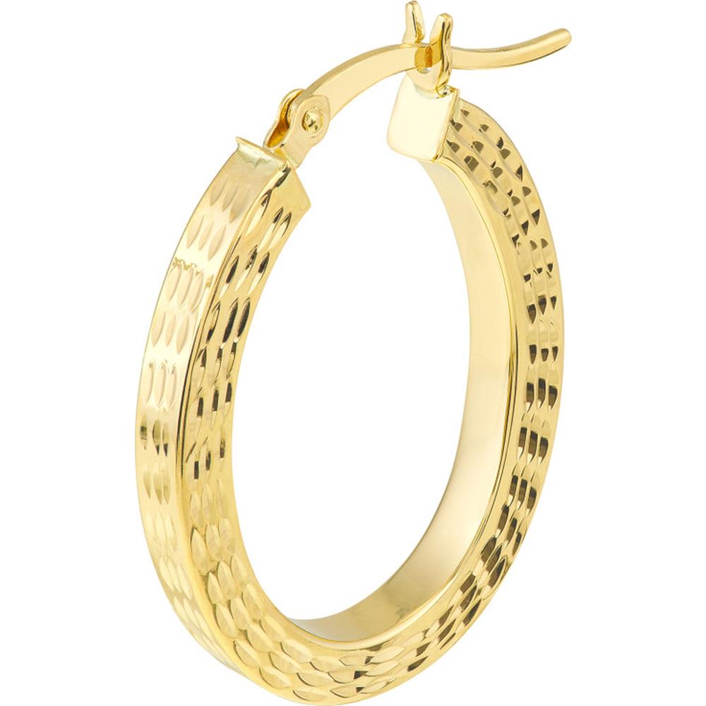 Olas d'Oro - 10K Yellow Gold 25mm Square Tube Diamond-Cut Oval Hoop Earrings