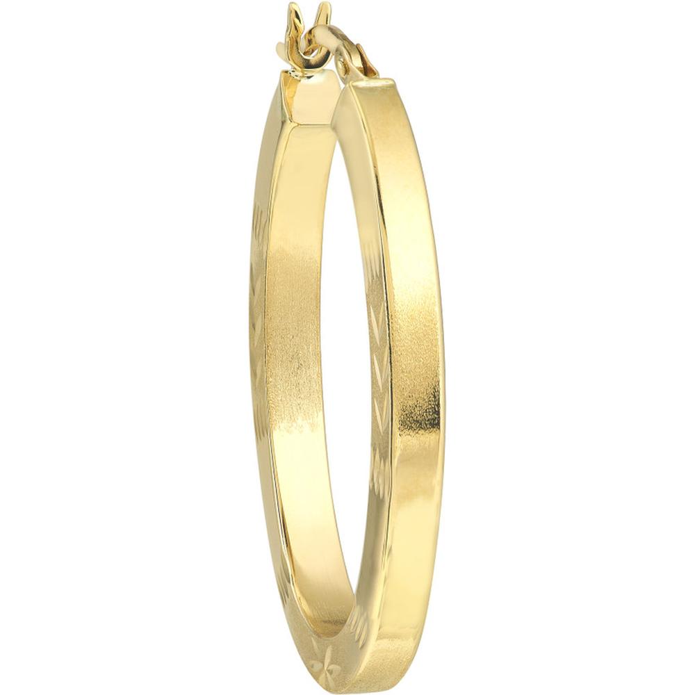 Olas d'Oro - 10K Yellow Gold 30mm Diamond-Cut Oval Hoop Earrings with Satin Finish - 2.85 Grams