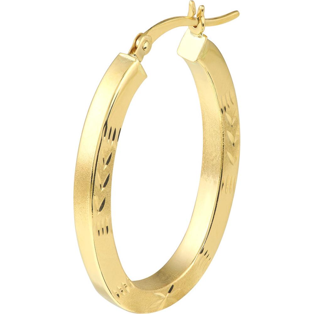 Olas d'Oro - 10K Yellow Gold 30mm Diamond-Cut Oval Hoop Earrings with Satin Finish - 2.85 Grams