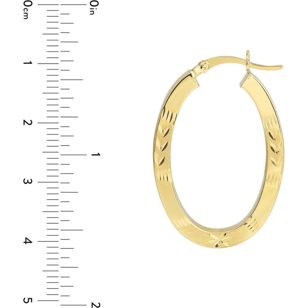 Olas d'Oro - 10K Yellow Gold 30mm Diamond-Cut Oval Hoop Earrings with Satin Finish - 2.85 Grams