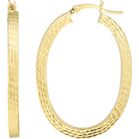 Olas d'Oro - 10K Yellow Gold 35mm Square Tube Diamond-Cut Finish Oval Hoops