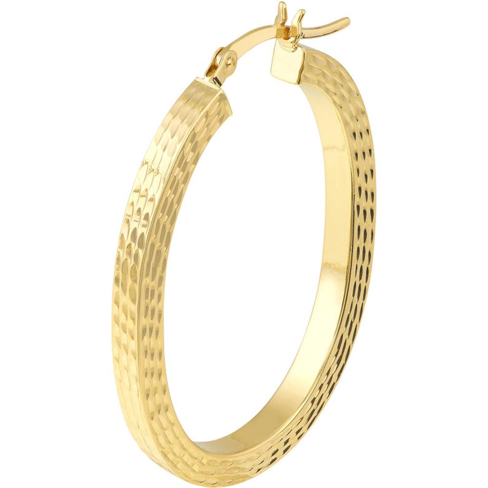 Olas d'Oro - 10K Yellow Gold 35mm Square Tube Diamond-Cut Finish Oval Hoops