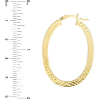 Olas d'Oro - 10K Yellow Gold 35mm Square Tube Diamond-Cut Finish Oval Hoops