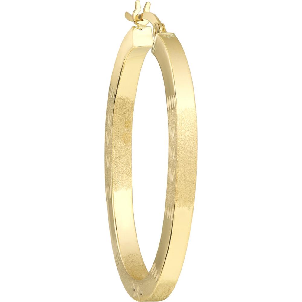 Olas d'Oro - 10K Yellow Gold 35mm Square Tube Diamond-Cut Oval Hoop Earrings - 3.50 Grams