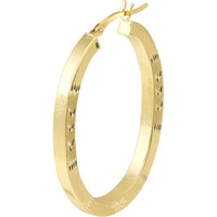 Olas d'Oro - 10K Yellow Gold 35mm Square Tube Diamond-Cut Oval Hoop Earrings - 3.50 Grams