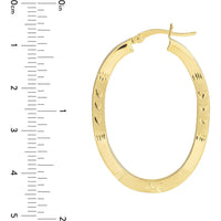 Olas d'Oro - 10K Yellow Gold 35mm Square Tube Diamond-Cut Oval Hoop Earrings - 3.50 Grams