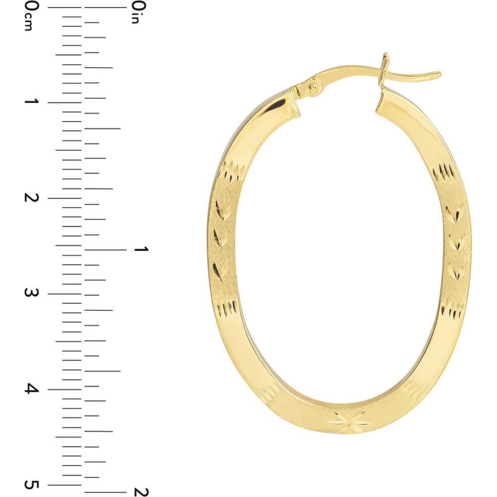 Olas d'Oro - 10K Yellow Gold 35mm Square Tube Diamond-Cut Oval Hoop Earrings - 3.50 Grams
