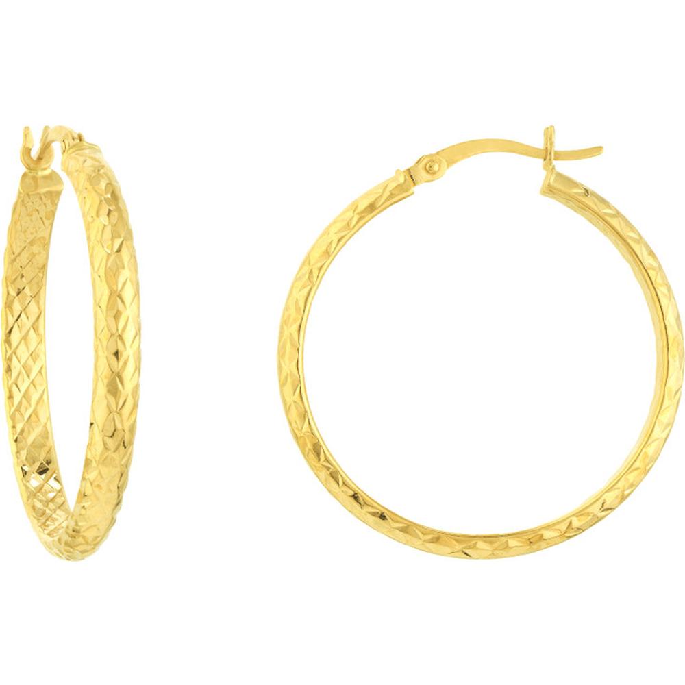 Olas d'Oro - 10K Yellow Gold 3mm x 30mm Diamond-Cut Hoop Earrings