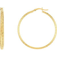Olas d'Oro - 10K Yellow Gold 3mm x 40mm Diamond-Cut Hoop Earrings - 2.30 Grams Total Weight