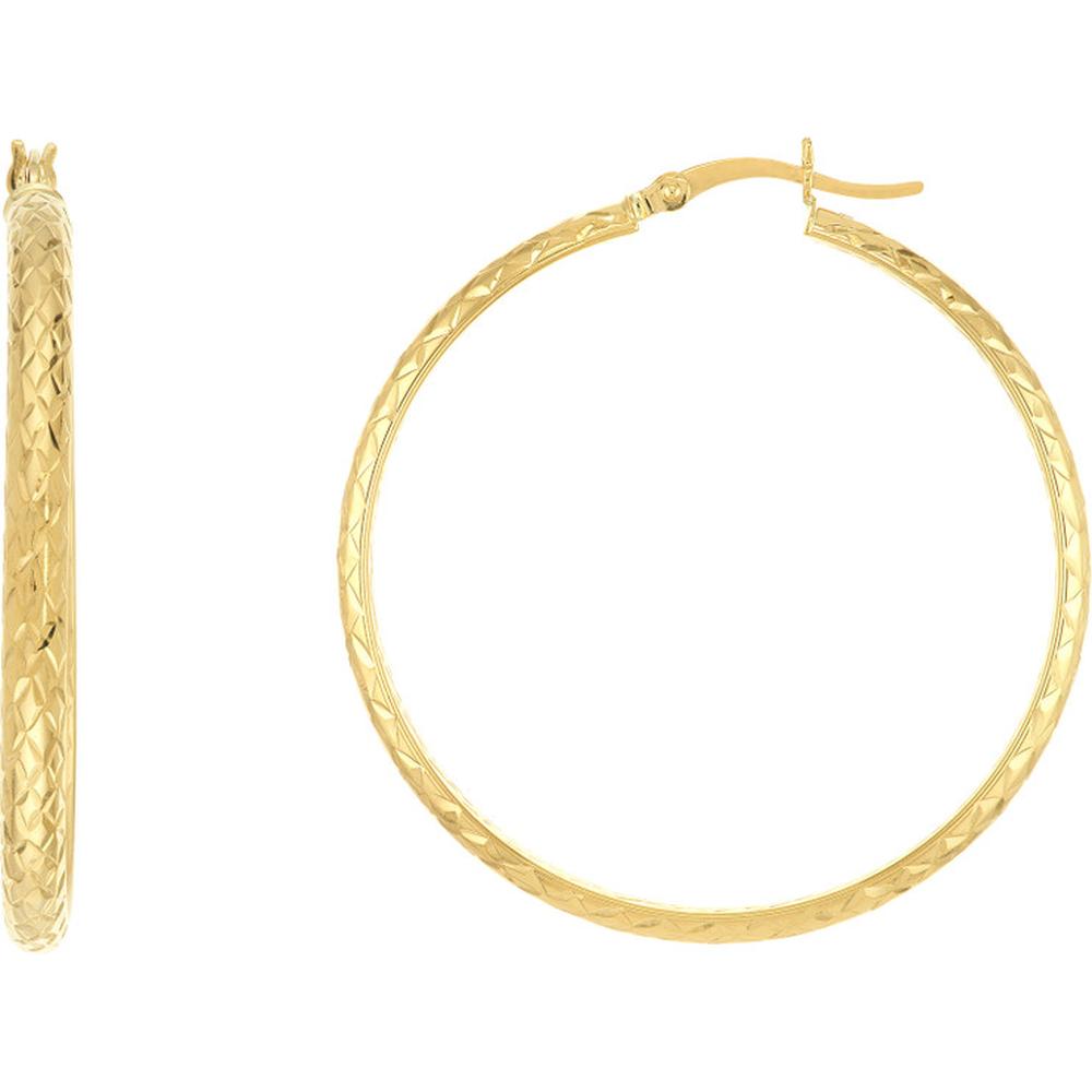 Olas d'Oro - 10K Yellow Gold 3mm x 40mm Diamond-Cut Hoop Earrings - 2.30 Grams Total Weight