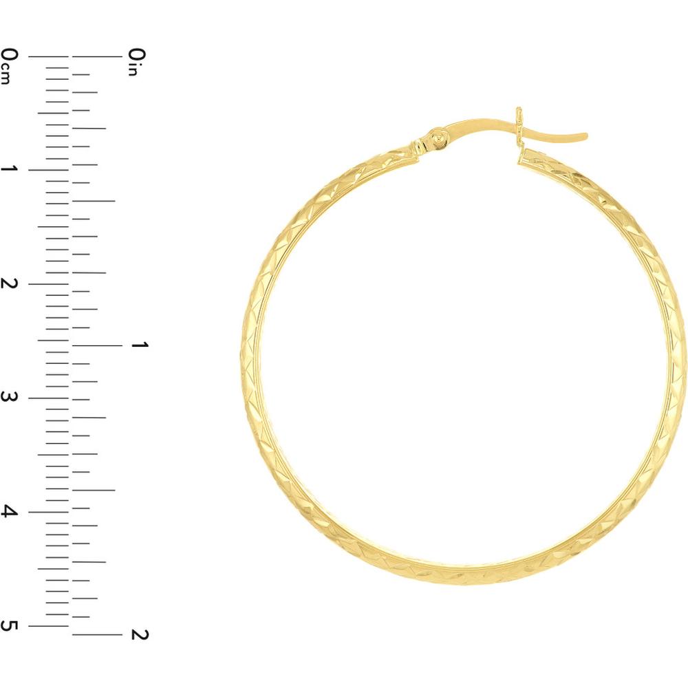 Olas d'Oro - 10K Yellow Gold 3mm x 40mm Diamond-Cut Hoop Earrings - 2.30 Grams Total Weight