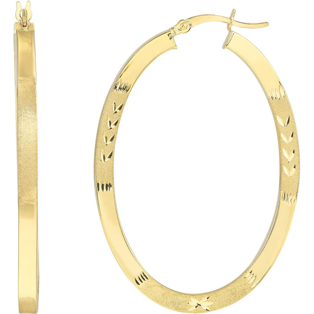 Olas d'Oro - 10K Yellow Gold 45mm Diamond-Cut Satin Finish Oval Hoop Earrings - 4.25g Total Weight