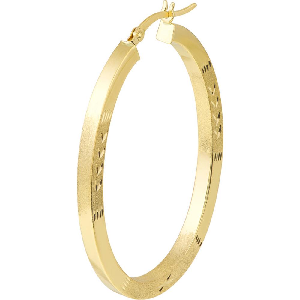 Olas d'Oro - 10K Yellow Gold 45mm Diamond-Cut Satin Finish Oval Hoop Earrings - 4.25g Total Weight