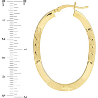 Olas d'Oro - 10K Yellow Gold 45mm Diamond-Cut Satin Finish Oval Hoop Earrings - 4.25g Total Weight