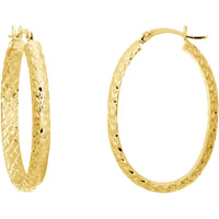 Olas d'Oro - 10K Yellow Gold 4mm x 32mm Diamond-Cut Oval Hoop Earrings - 2.70g Total Weight