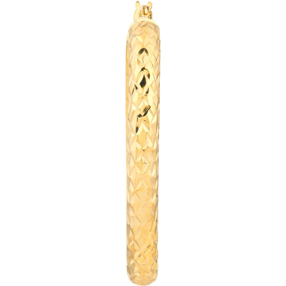 Olas d'Oro - 10K Yellow Gold 4mm x 32mm Diamond-Cut Oval Hoop Earrings - 2.70g Total Weight