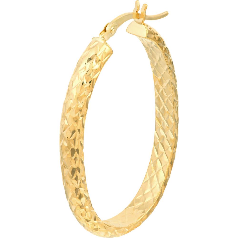 Olas d'Oro - 10K Yellow Gold 4mm x 32mm Diamond-Cut Oval Hoop Earrings - 2.70g Total Weight