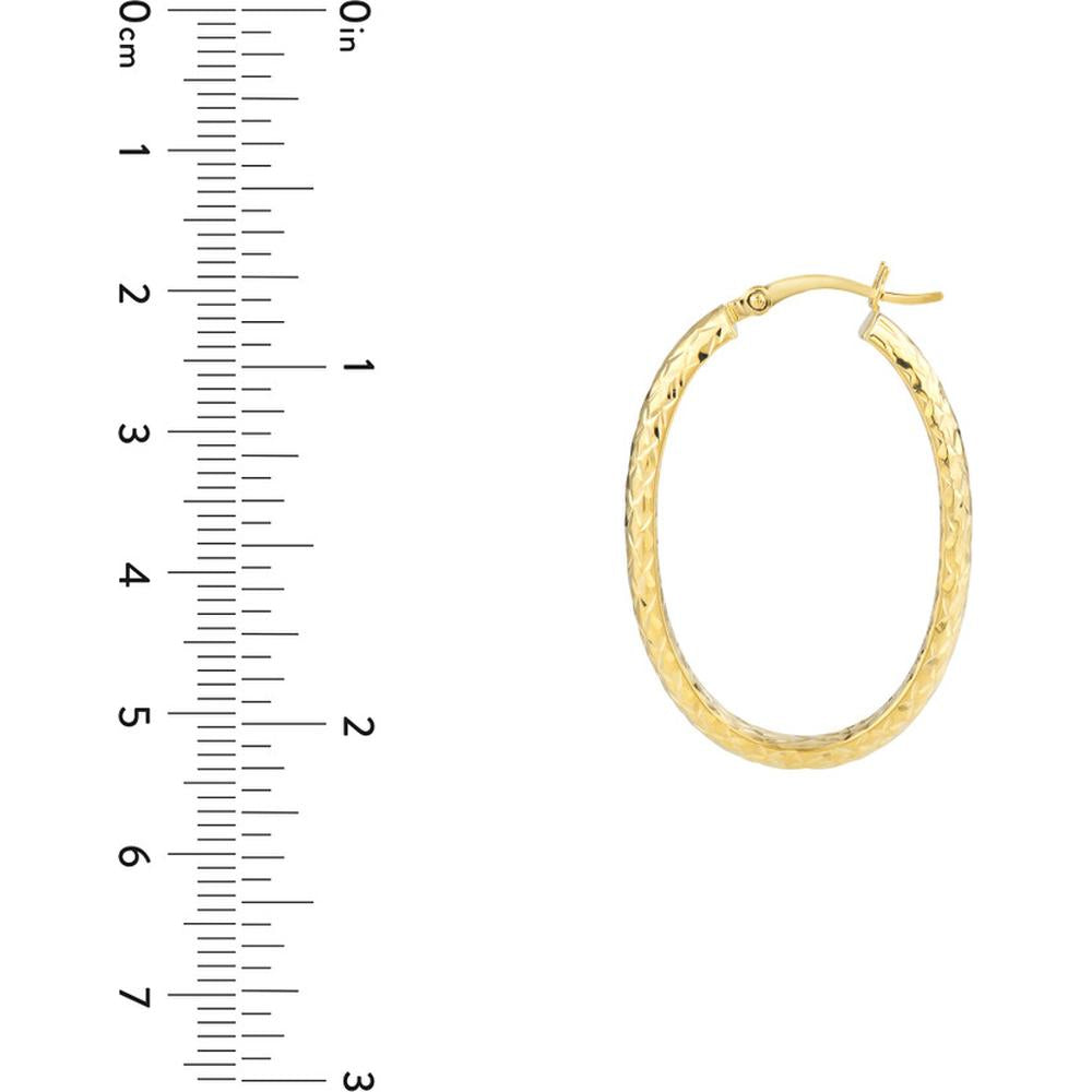 Olas d'Oro - 10K Yellow Gold 4mm x 32mm Diamond-Cut Oval Hoop Earrings - 2.70g Total Weight