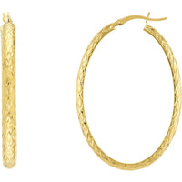 Olas d'Oro - 10K Yellow Gold 4mm x 42mm Diamond-Cut Oval Hoop Earrings - 3.30g Total Weight