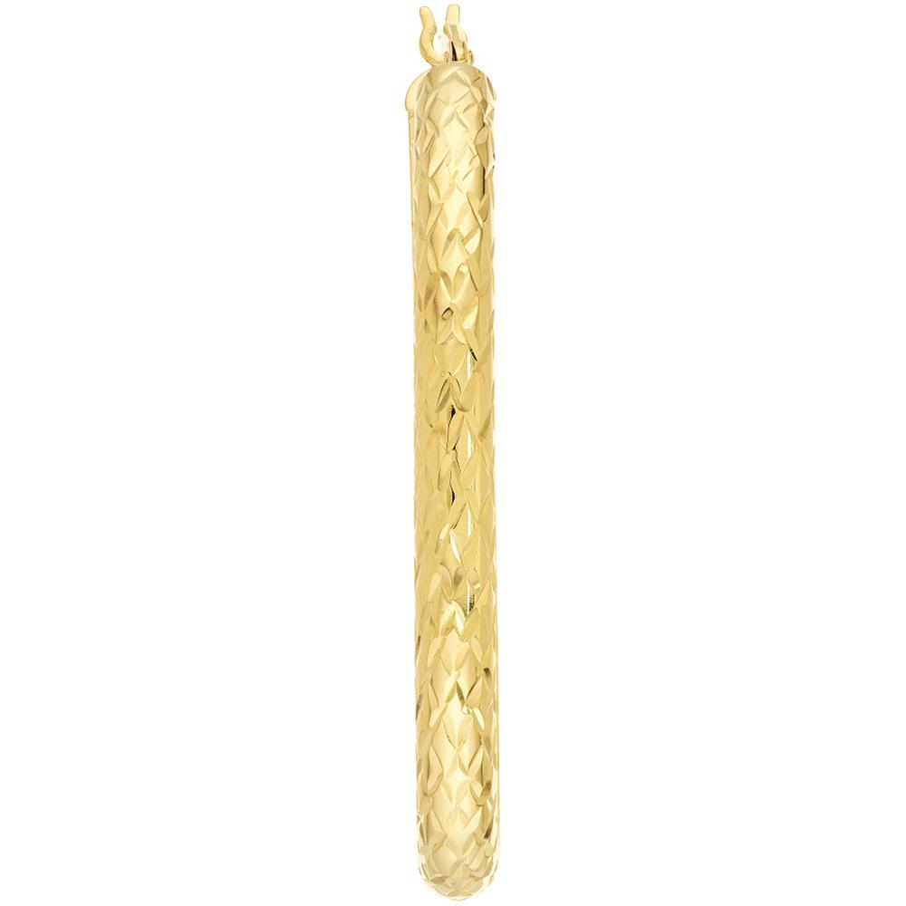 Olas d'Oro - 10K Yellow Gold 4mm x 42mm Diamond-Cut Oval Hoop Earrings - 3.30g Total Weight