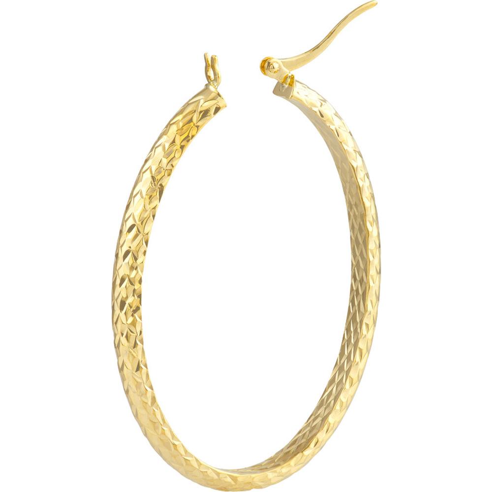 Olas d'Oro - 10K Yellow Gold 4mm x 42mm Diamond-Cut Oval Hoop Earrings - 3.30g Total Weight