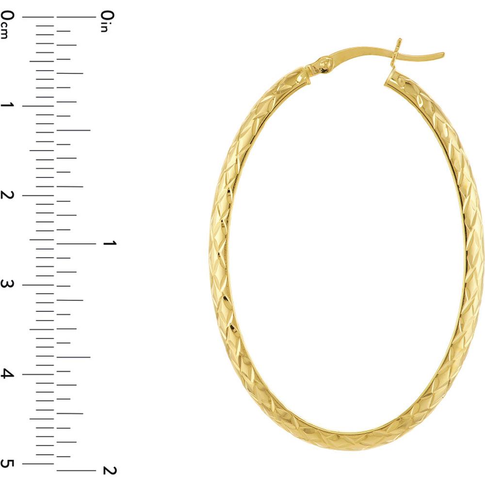 Olas d'Oro - 10K Yellow Gold 4mm x 42mm Diamond-Cut Oval Hoop Earrings - 3.30g Total Weight