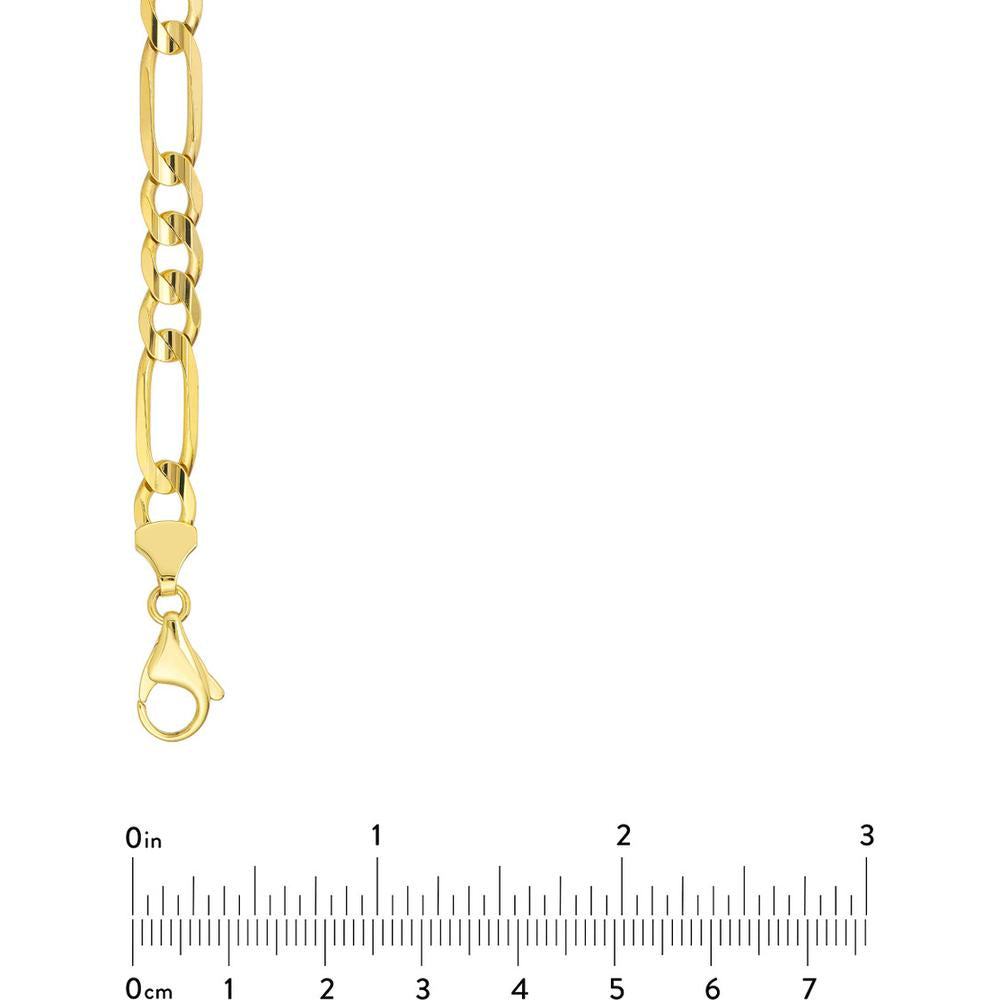 Olas d'Oro - 10K Yellow Gold 7.2mm Light Concave Figaro Chain Bracelet with Pear Shape Lobster Clasp - 11.8 Grams